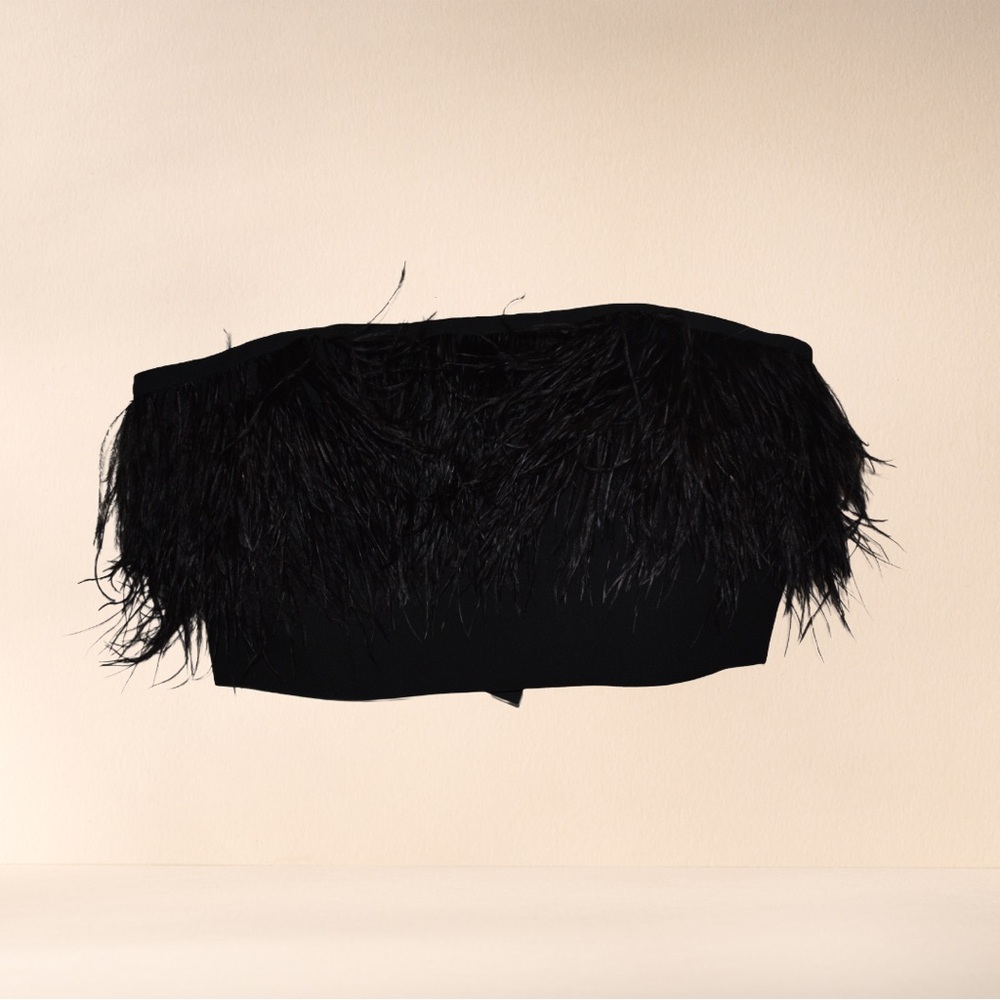 Guess Black Feathered Strapless Top